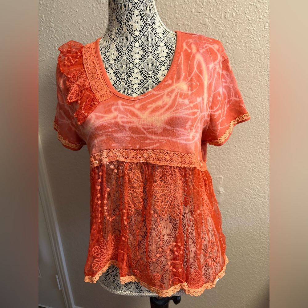 Crop Tee Shirt Top Upcycled Vintage Materials Summer Top Hand Dyed Boho Style